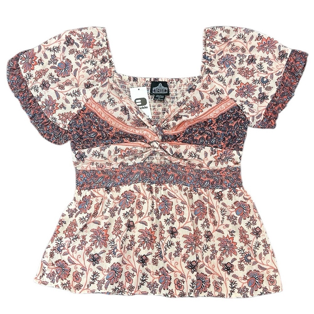 Pink Floral Peasant Top